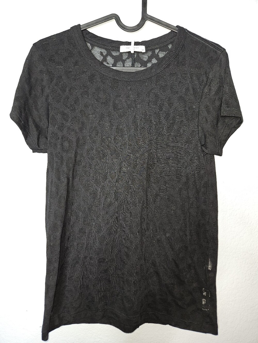 Rag & Bone Black Crew Neck Tee Small Leapord Print Burn-Out Fabric